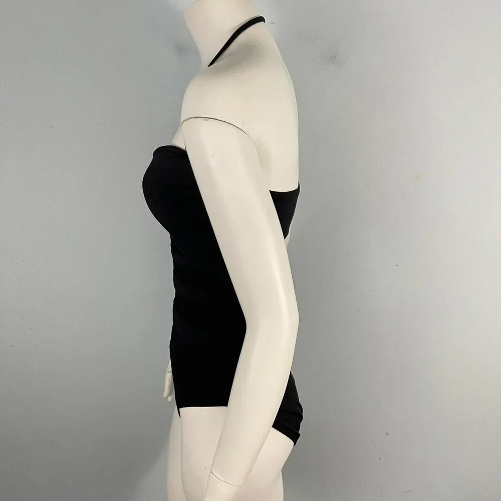 La Blanca‎ Halter Sheer Striped Slimming One Piece Swimwear Black Size 10